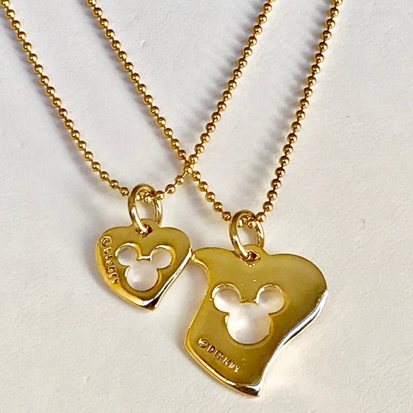 2 Vintage Disney Mickey Mouse Necklace Mom Daughter Hearts Love Gold Plated Set - Picture 3 of 8